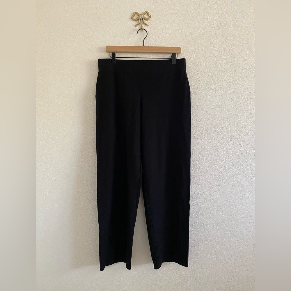 Eileen Fisher Washable Crepe Stretch Viscose Straight Leg Pull On Pants Black